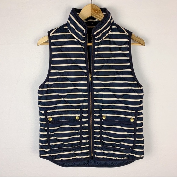 J. Crew Navy White Stripe Down Puffer Vest - Picture 1 of 6